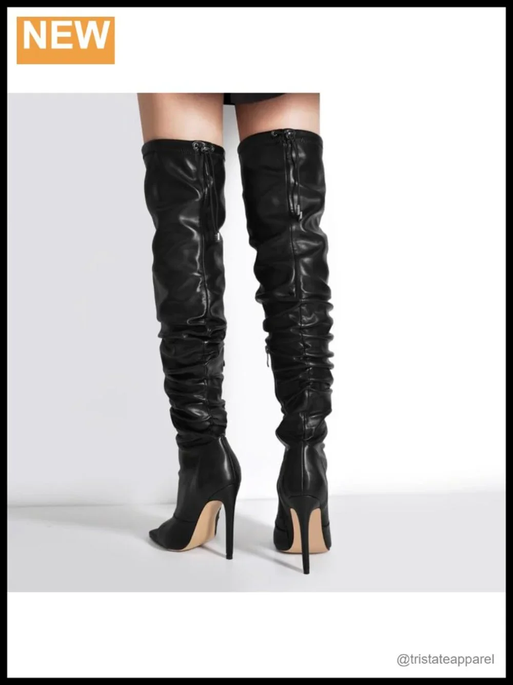Stiletto Heel Over Knee Boots 24in Shaft Rhinestone Lace Up Pointed Toe